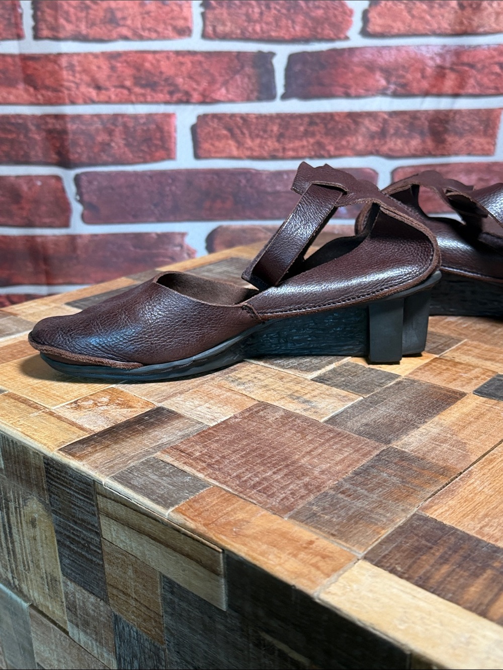 🥿 Trippen Brown Leather Platform Slingback Heels EU 38 (8 US) Germany